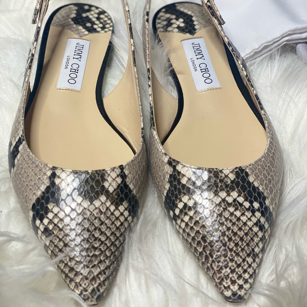 Jimmy Choo Erin Flat Natural Sneak Print leather Size 39!!!